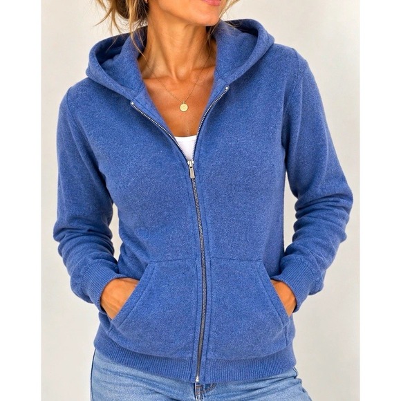 Cashmere Charter Club Tops - Cashmere Charter Club Luxury Cashmere Full Zip Hooded Hoodie Blue Women L New